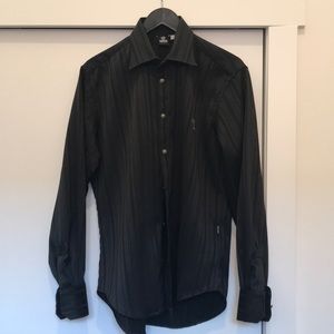 Vintage Versace black on black pinstripe shirt